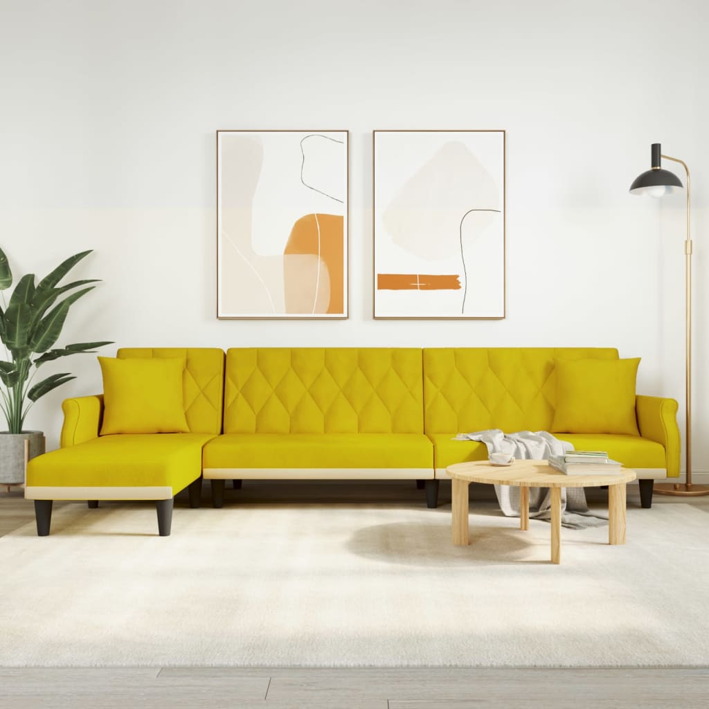 vidaXL Schlafsofa in L-Form Gelb 271x140x70 cm Samt