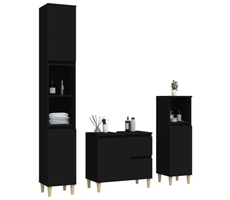 vidaXL Σετ Επίπλων Μπάνιου 3 Τεμαχίων Μαύρο από Επεξεργασμένο Ξύλο