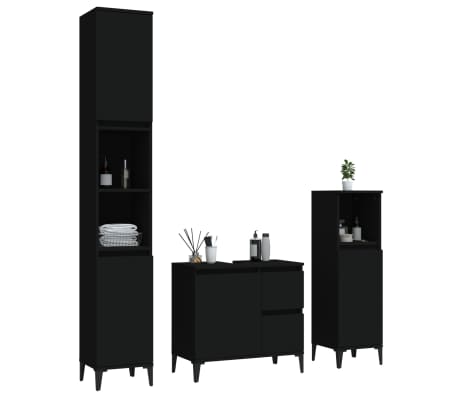 vidaXL 3 Piece Bathroom Cabinet Set Black Engineered Wood