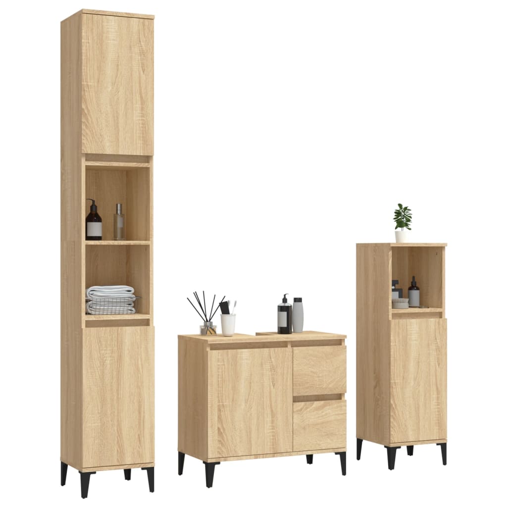 vidaXL 3 Piece Bathroom Cabinet Set Sonoma Oak Engineered Wood