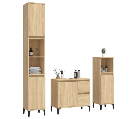 vidaXL 3 Piece Bathroom Cabinet Set Sonoma Oak Engineered Wood