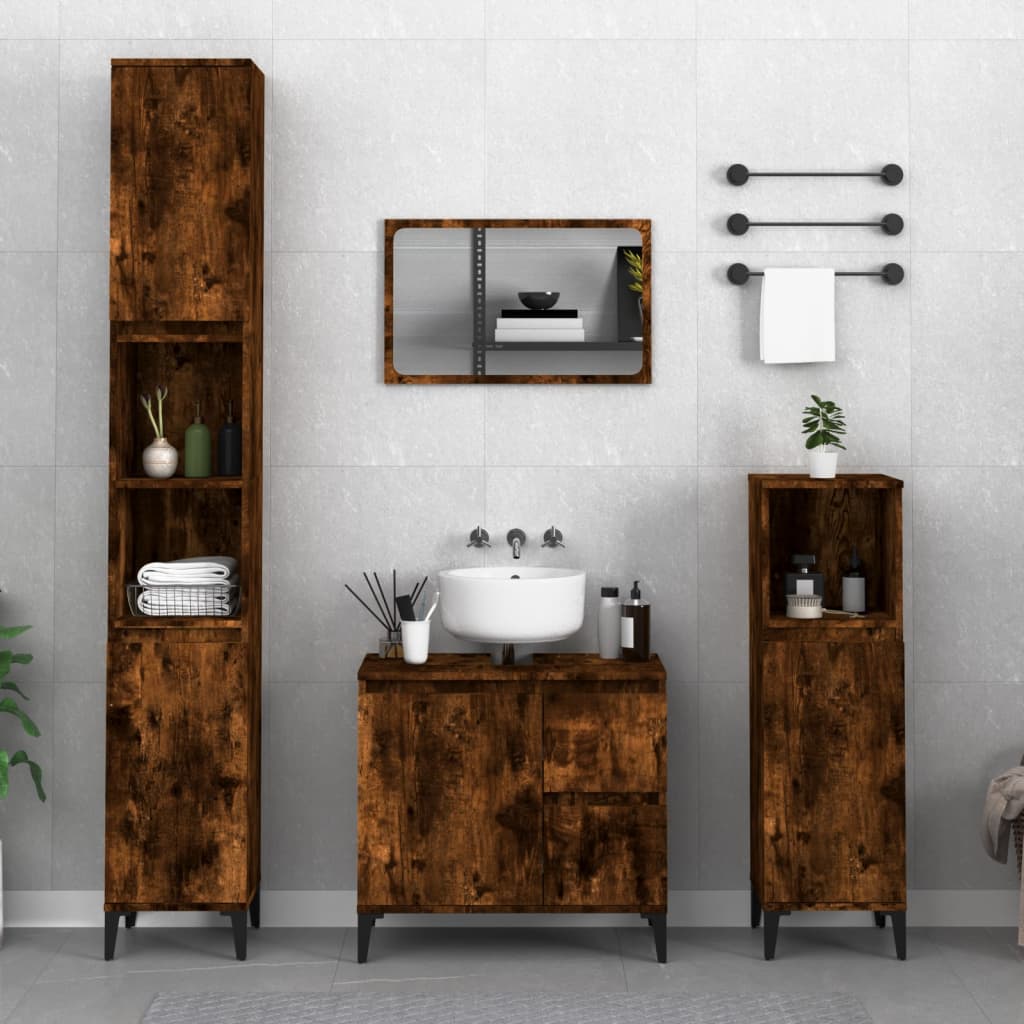 3dílný set koupelnových skříněk kouřový dub kompozitní dřevo