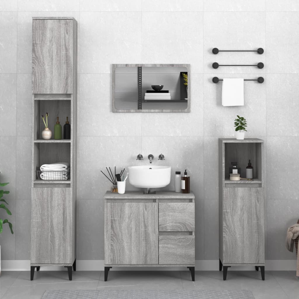 3dílný set koupelnových skříněk šedý sonoma kompozitní dřevo