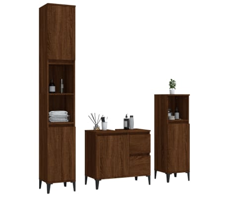 vidaXL 3 r&eacute;szes barna t&ouml;lgy sz&iacute;nű szerelt fa f&uuml;rdőszobaszekr&eacute;ny-szett