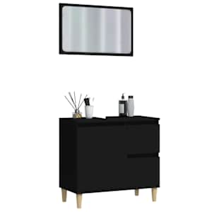 vidaXL Vonios baldų komplektas, 2 dalių, juodas, apdirbta mediena