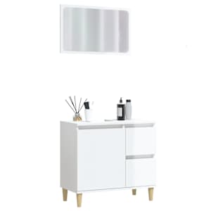 vidaXL Vonios baldų komplektas, 2 dalių, baltas, mediena, blizgus