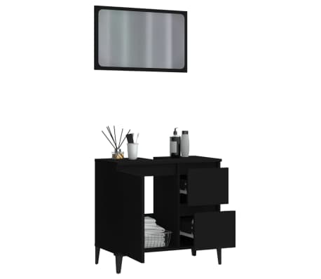 vidaXL 2 Hluta Ba&eth;innr&eacute;ttingasett Svartur Samsettur Vi&eth;ur