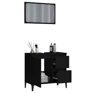 vidaXL 2 Hluta Ba&eth;innr&eacute;ttingasett Svartur Samsettur Vi&eth;ur