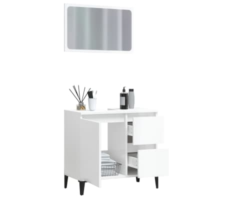 vidaXL 2-delige Badkamermeubelset bewerkt hout hoogglans wit