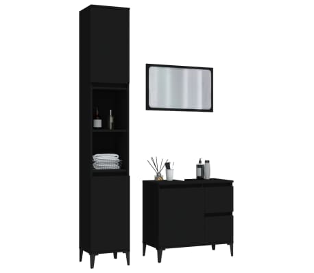 vidaXL 3-tlg. Badm&ouml;bel-Set Schwarz Holzwerkstoff