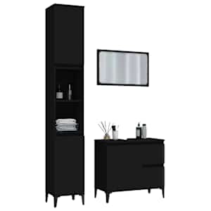 vidaXL 3-tlg. Badm&ouml;bel-Set Schwarz Holzwerkstoff