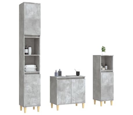vidaXL 3-delige Badkamermeubelset bewerkt hout betongrijs