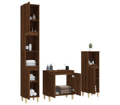 vidaXL 3-tlg. Badm&ouml;bel-Set Braun Eichen-Optik Holzwerkstoff