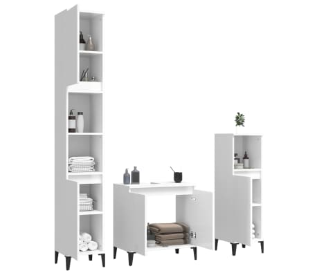 vidaXL Vonios baldų komplektas, 3 dalių, baltas, mediena, blizgus