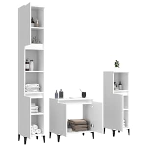 vidaXL Vonios baldų komplektas, 3 dalių, baltas, mediena, blizgus