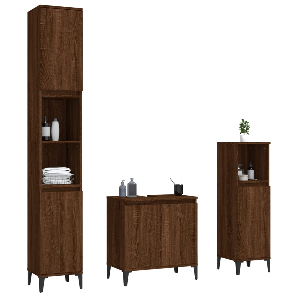 vidaXL 3 Piece Bathroom Furniture Set Brown Oak Engineered Wood