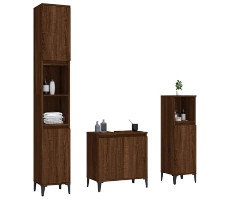 vidaXL 3 Piece Bathroom Furniture Set Brown Oak Engineered Wood