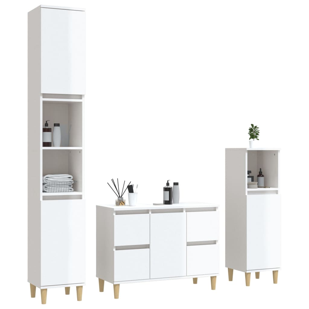 vidaXL 3 Piece Bathroom Furniture Set High Gloss White Engineered Wood