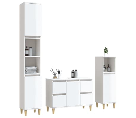 vidaXL 3 Piece Bathroom Furniture Set High Gloss White Engineered Wood