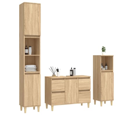 vidaXL Vonios baldų komplektas, 3 dalių, ąžuolo, apdirbta mediena