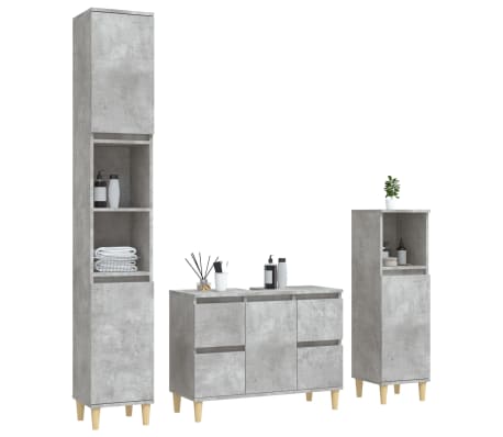 vidaXL Vonios baldų komplektas, 3 dalių, betono pilkas, mediena