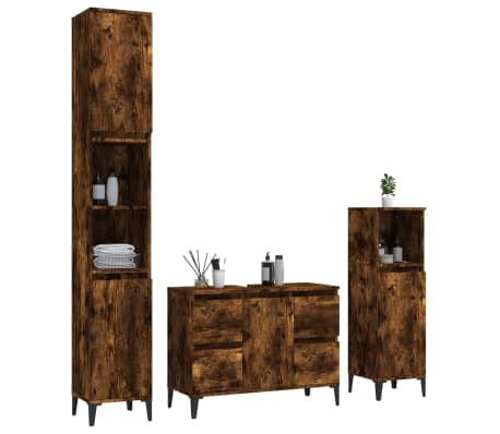 vidaXL Set de muebles baño 3 pzas madera contrachapada roble ahumado