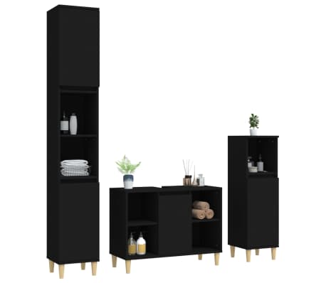 vidaXL 3-dijelni set kupaonskog namje&scaron;taja crni od konstruiranog drva