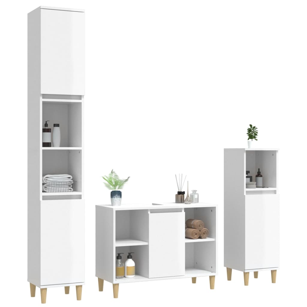 vidaXL 3 Piece Bathroom Furniture Set High Gloss White Engineered Wood