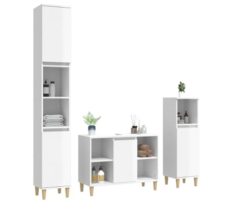 vidaXL 3 Piece Bathroom Furniture Set High Gloss White Engineered Wood