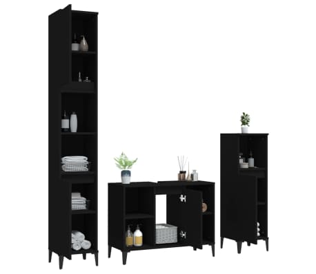 vidaXL 3-tlg. Badm&ouml;bel-Set Schwarz Holzwerkstoff
