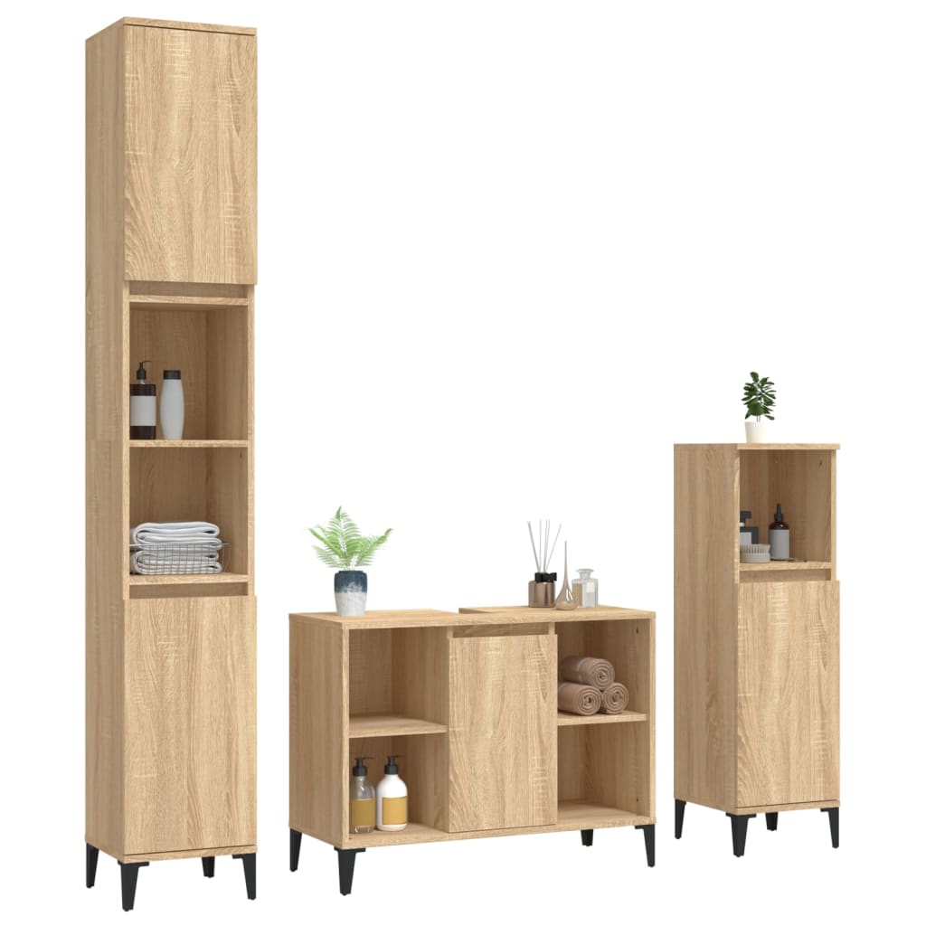 vidaXL Set de muebles de baño 3 pzas madera contrachapada roble Sonoma