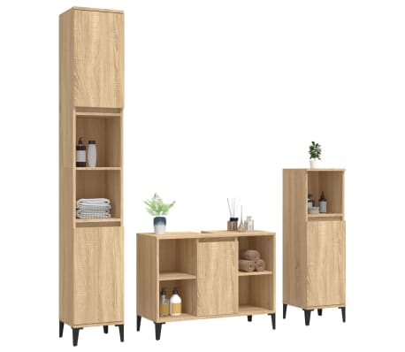 vidaXL Set de muebles de baño 3 pzas madera contrachapada roble Sonoma