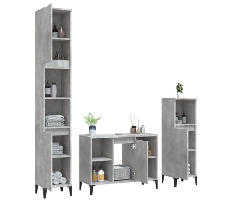 vidaXL Комплект мебели за баня от 3 части бетонно сив инженерно дърво