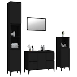 vidaXL Vonios baldų komplektas, 4 dalių, juodas, apdirbta mediena