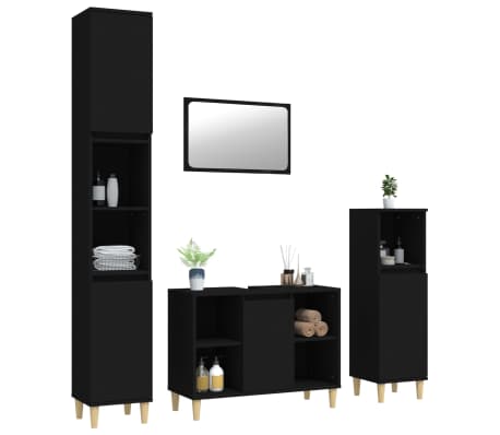 vidaXL Vonios baldų komplektas, 4 dalių, juodas, apdirbta mediena