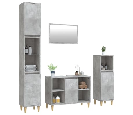 vidaXL Vonios baldų komplektas, 4 dalių, betono pilkas, mediena