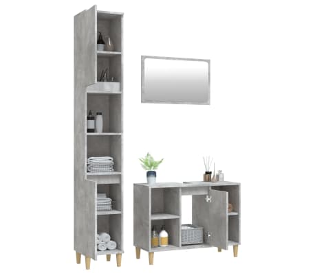 vidaXL Vonios baldų komplektas, 3 dalių, betono pilkas, mediena