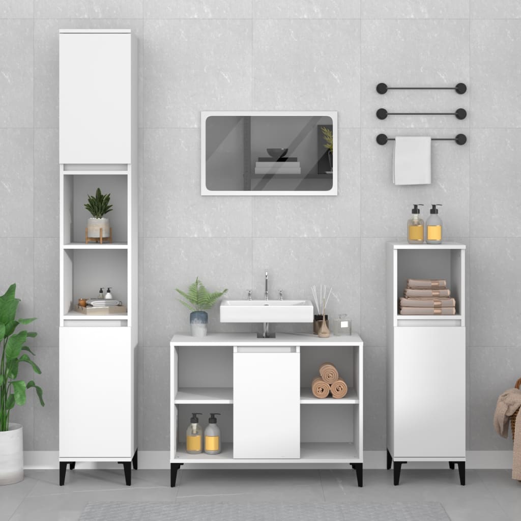 vidaXL 2 pcs conjunto móveis casa de banho derivados de madeira branco