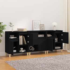 vidaXL Sideboards 3 pcs Black 60x35x70 cm Engineered Wood