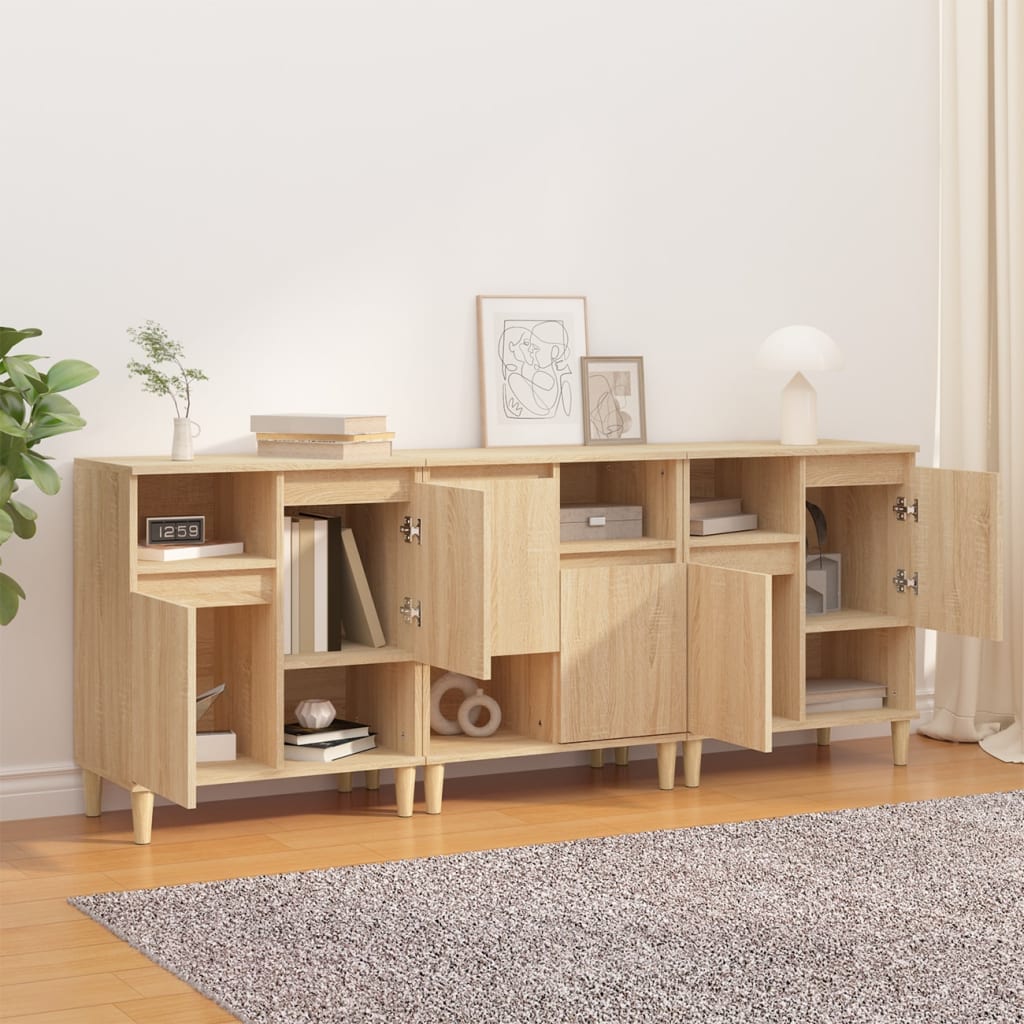 vidaXL Sideboards 3 Stk. Sonoma-Eiche 60x35x70 cm Holzwerkstoff