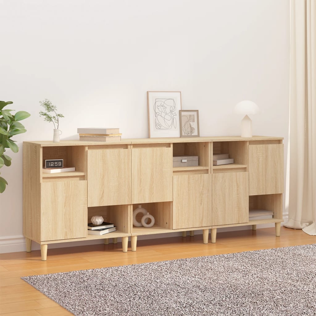 vidaXL skænke 3 stk. 60x35x70 cm konstrueret træ sonoma-eg