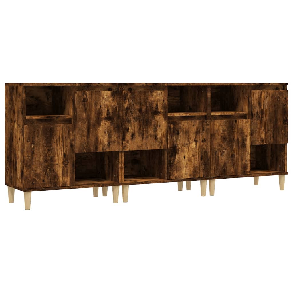 vidaXL Dressoirs 3 st 60x35x70 cm bewerkt hout gerookt eikenkleurig