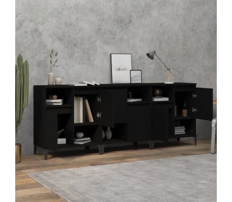 vidaXL Sideboards 3 pcs Black 60x35x70 cm Engineered Wood
