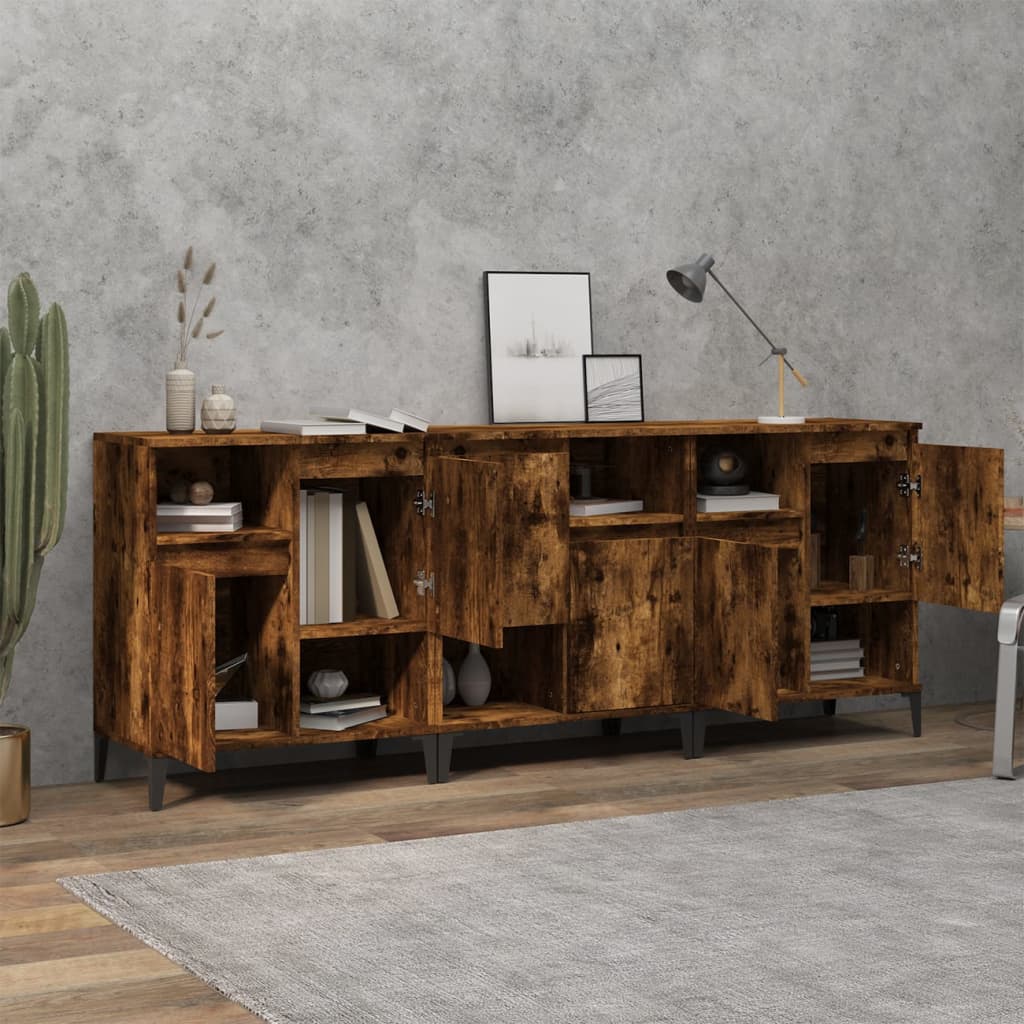vidaXL Dressoirs 3 st 60x35x70 cm bewerkt hout gerookt eikenkleurig