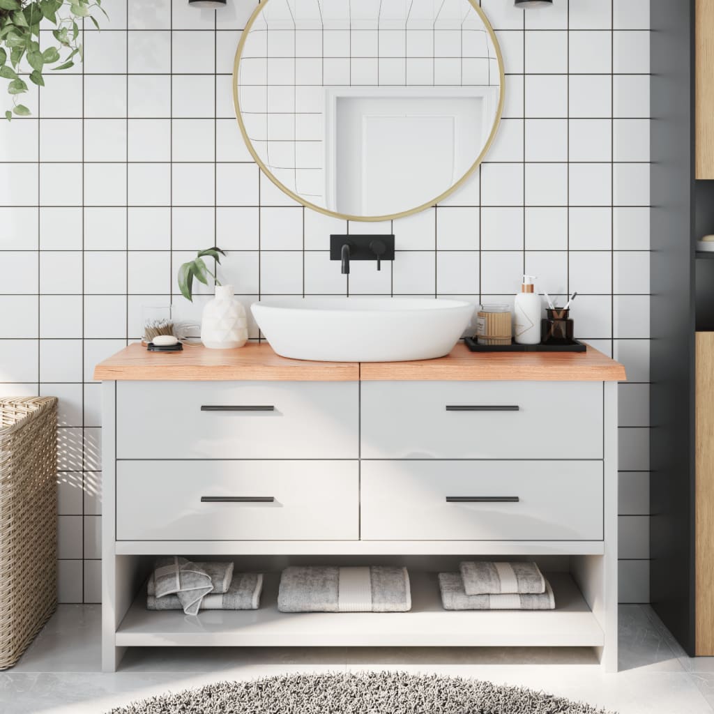 vidaXL Bancada p/ WC 140x60x4 cm madeira maciça tratada castanho-claro