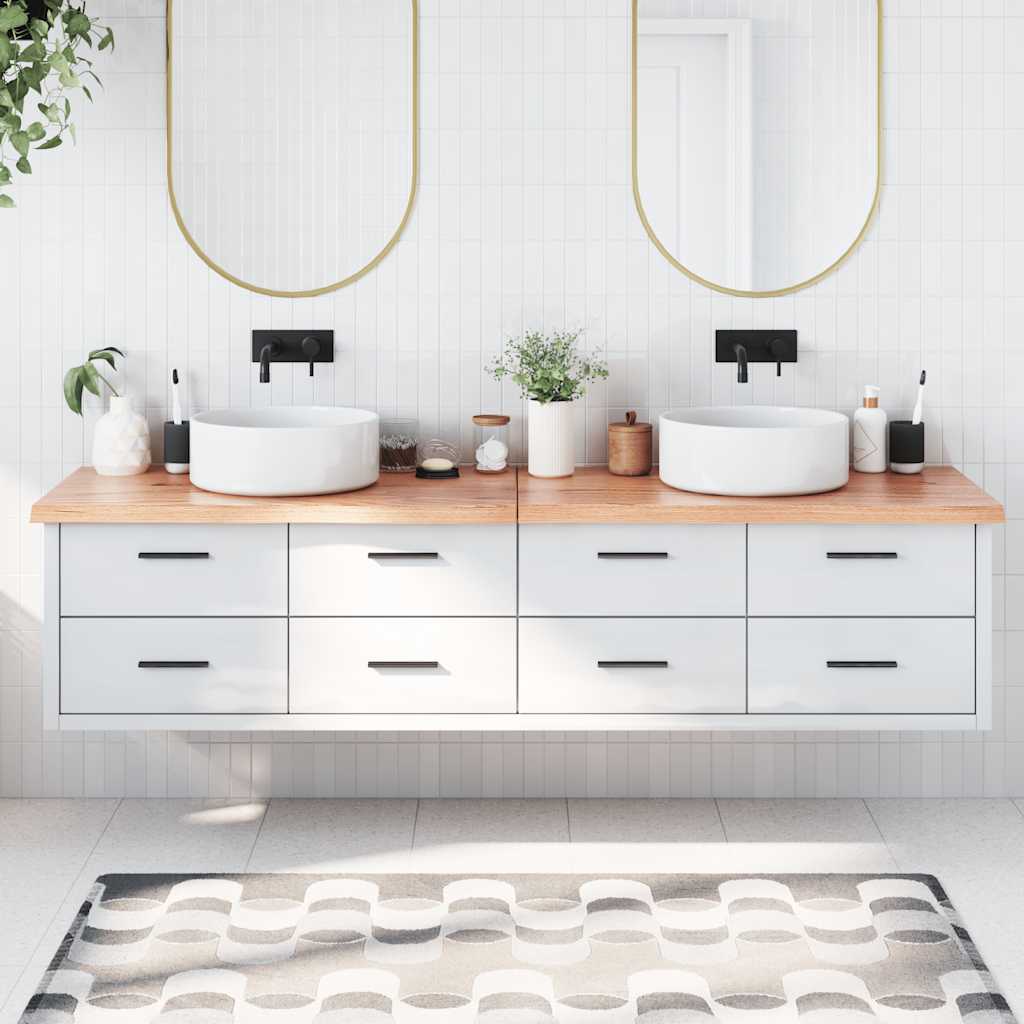 vidaXL Bancada p/ WC 200x50x4 cm madeira maciça tratada castanho-claro