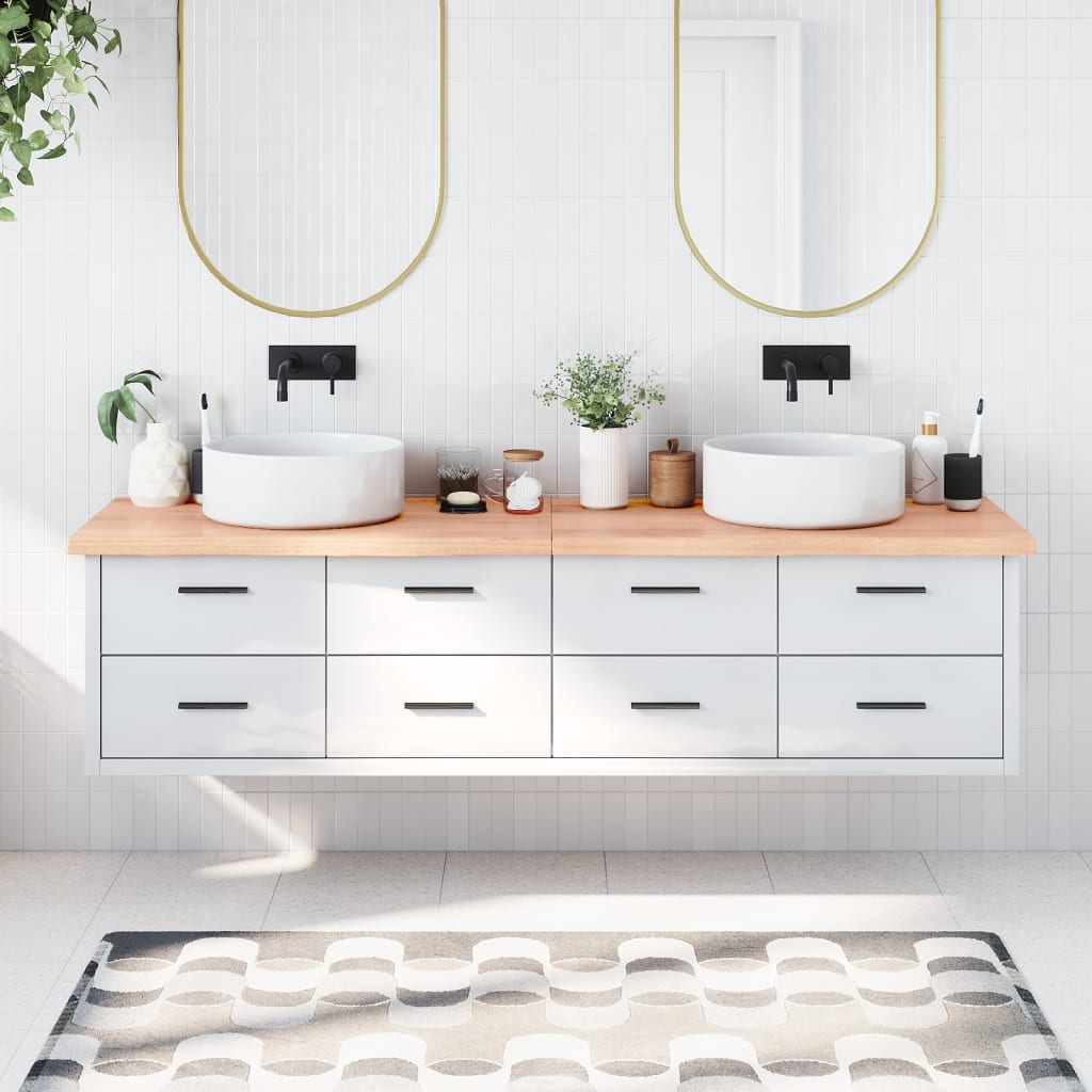 vidaXL Bancada p/ WC 200x60x4 cm madeira maciça tratada castanho-claro
