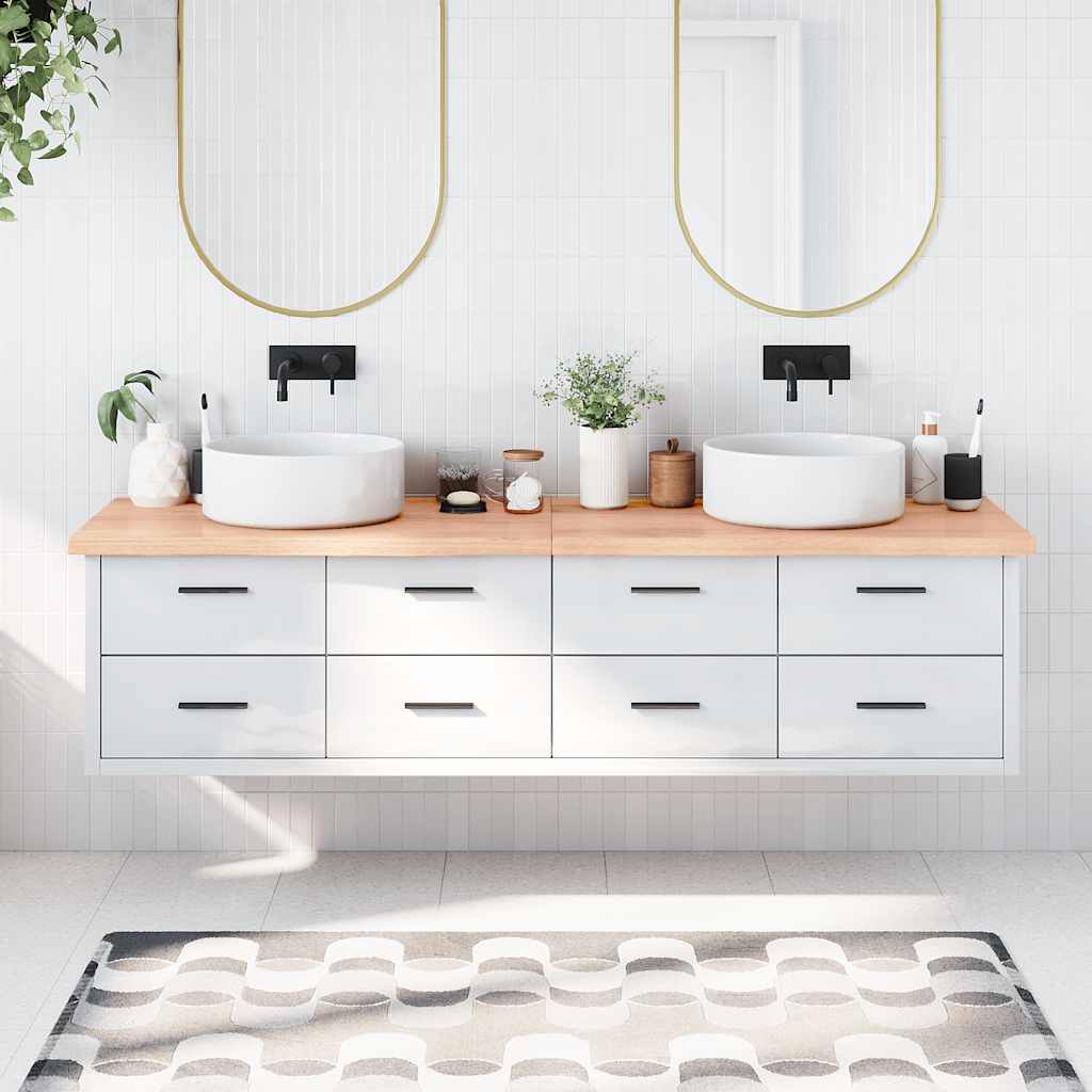 vidaXL Blat de baie, maro deschis, 200x60x(2-4) cm, lemn masiv tratat