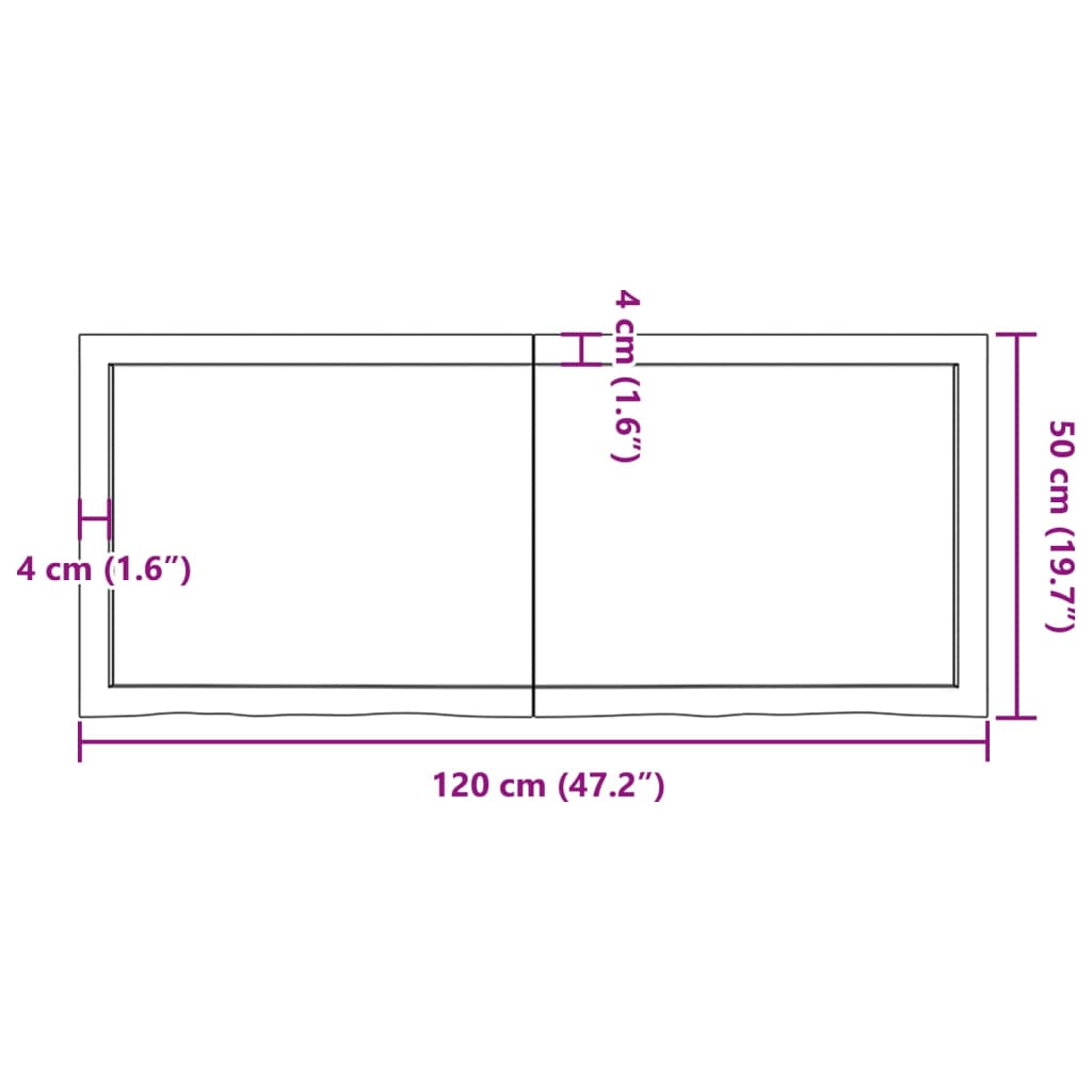 Sötétbarna kezelt tömör fa fürdőszobai pult 120x50x(2-4) cm 