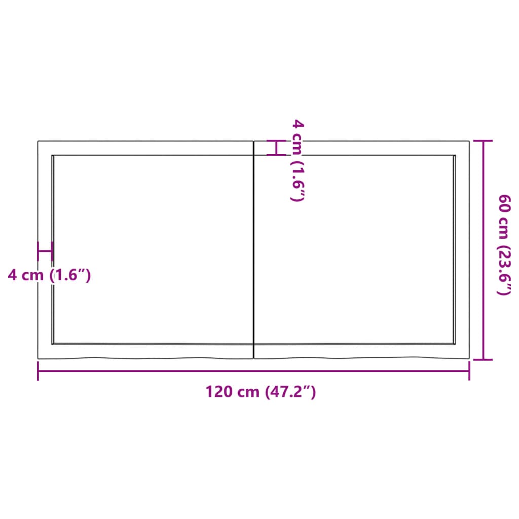 Sötétbarna kezelt tömör fa fürdőszobai pult 120x60x(2-6) cm 